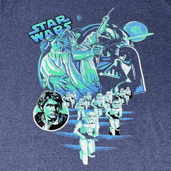 Star Wars Shirt Mens Large Blue Vintage Luke Leia Graphic Tee Short Sleeve - Picture 2 of 8